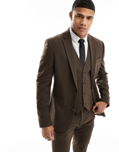 ASOS DESIGN skinny suit jacket in chocolate brown