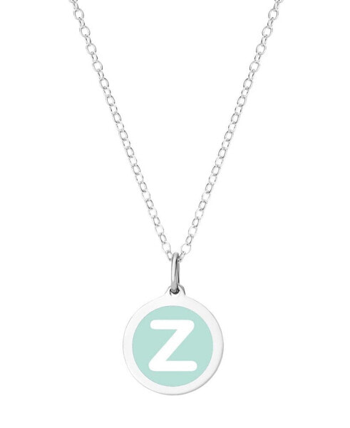 Auburn Jewelry mini Initial Pendant Necklace in Sterling Silver and Mint Enamel, 16" + 2" Extender