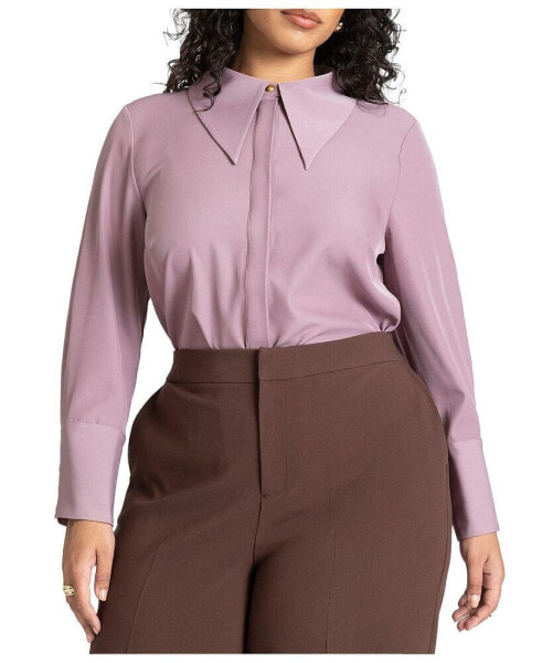 Plus Size Pointed Collar Button Down Shirt