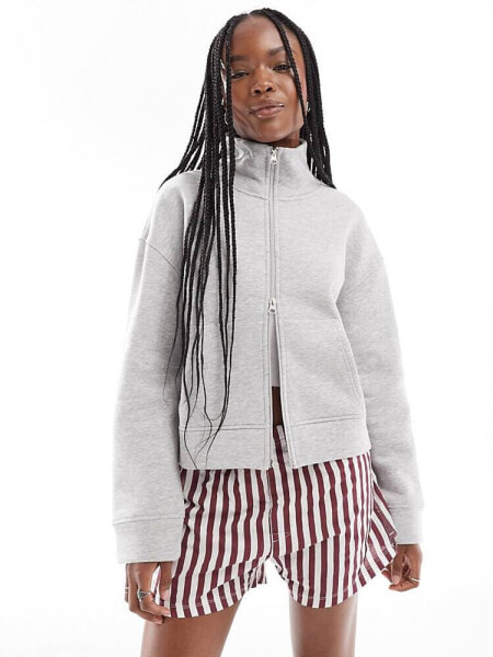 ASOS DESIGN funnel neck zip through sweat in grey marl