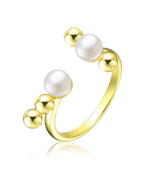 Sterling Silver with 14K Gold Plated and 5MM freshwater Pearls Modern Ring