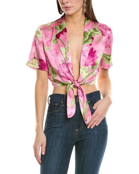 Rococo Sand Tie Front Silk Crop Top Women's Pink S