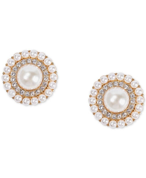 Gold-Tone Pavé & Imitation Pearl Orbital Button Earrings, Created for Macy's