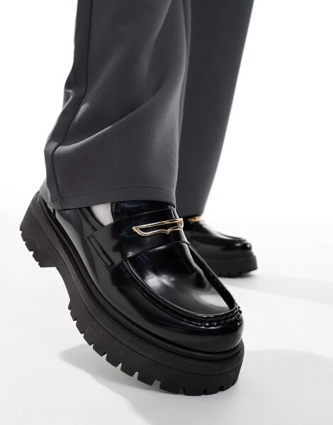 ASOS DESIGN chunky loafers in black with snaffle