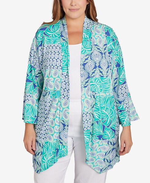 Plus Size Bali Patchwork Knit Cardigan Top