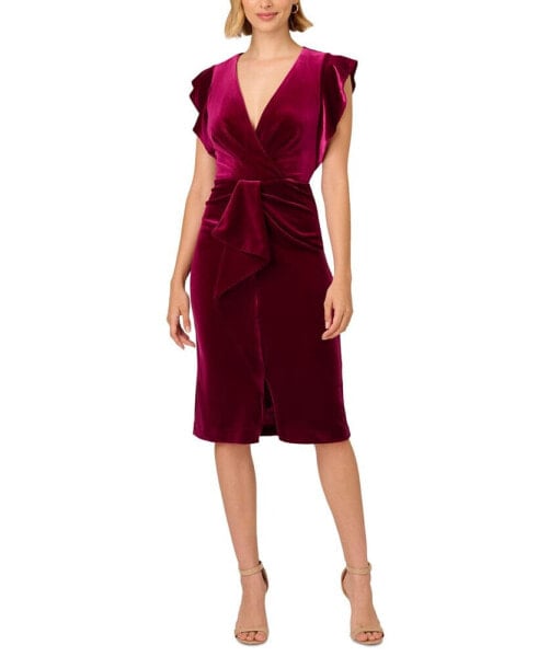 Women's Velvet Faux-Wrap Ruffled Dress