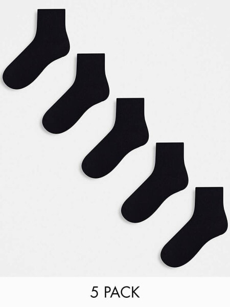 ASOS DESIGN 5 pack terry sole ankle socks in black