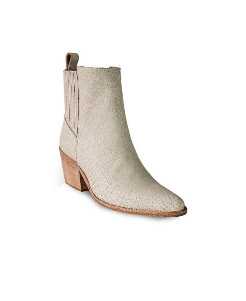 Women's Light Beige Premium Embossed Leather Ankle Boots Legacy By