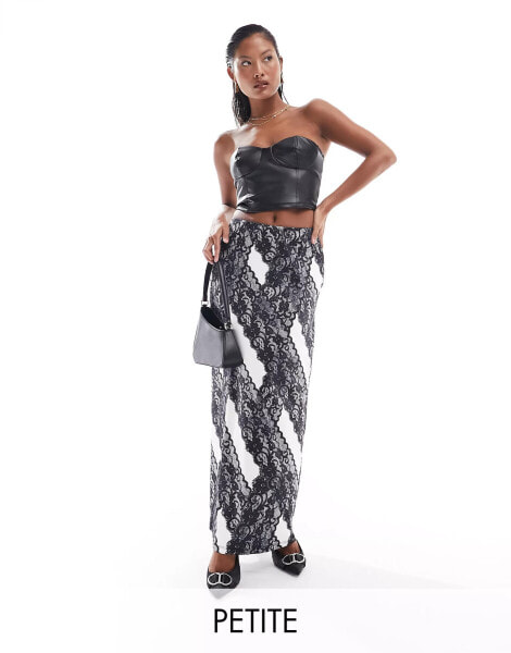 Vero Moda Petite lace print jersey maxi skirt in mono