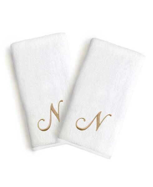 Bookman Gold Font Monogrammed Luxury 100% Turkish Cotton Novelty 2-Piece Hand Towels, 16" x 30"