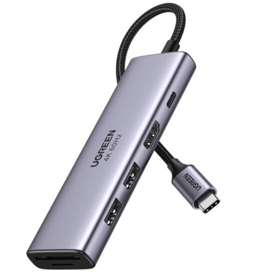 Ugreen 6-in-1 USB-C Hub - USB Type-C - Silver - MicroSD (TransFlash) - SD - 60 Hz - HDMI - USB 3.2 Gen 1 (3.1 Gen 1) Type-A - USB 3.2 Gen 1 (3.1 Gen 1) Type-C - 34 mm