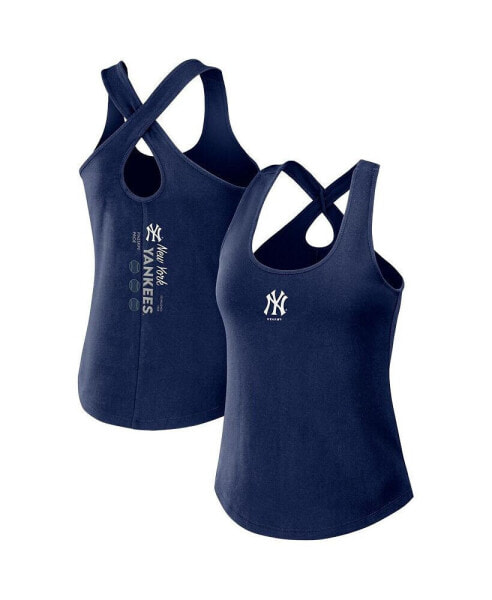 Women's Navy New York Yankees Cross Back Tank Top