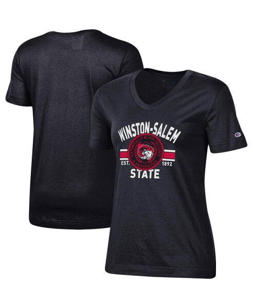 Women's Black Winston-Salem State Rams Primary Logo V-Neck T-shirt