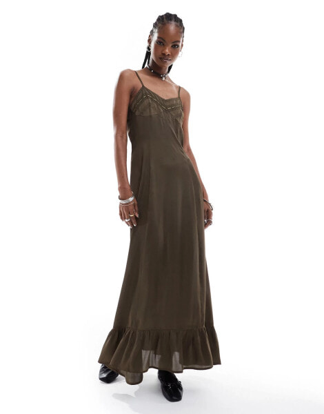 Reclaimed Vintage maxi cami slip dress in brown