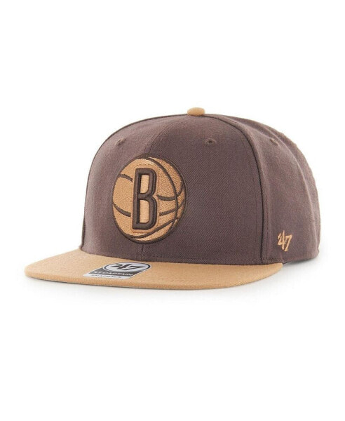 Men's Brown Brooklyn Nets No Shot Two-Tone Captain Snapback Hat
