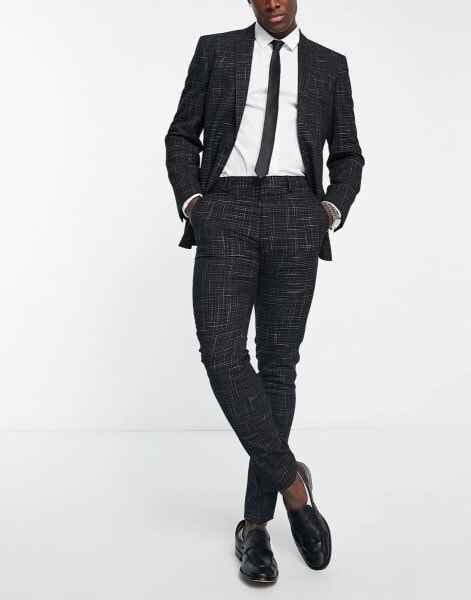 ASOS DESIGN skinny suit trousers in crosshatch in black