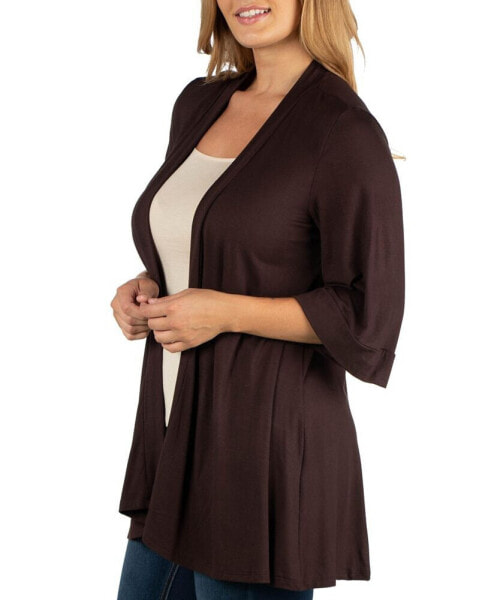 Open Front Elbow Length Sleeve Plus Size Cardigan