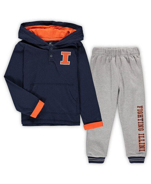 Toddler Boys Navy, Heathered Gray Illinois Fighting Illini Poppies Hoodie and Sweatpants Set