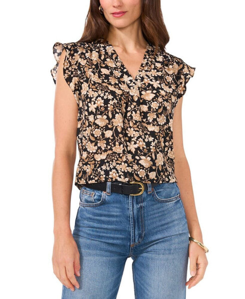 Women's Floral-Print Flutter-Sleeve Top