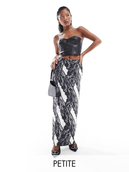 Vero Moda Petite lace print jersey maxi skirt in mono