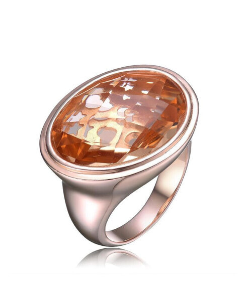 Sterling Silver 18K Rose Gold Plated Morganite Cubic Zirconia Solitaire Ring
