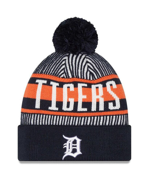 Men's Navy Detroit Tigers Striped Cuffed Knit Hat with Pom
