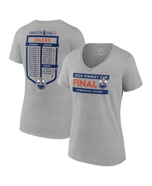 Women's Heather Gray Edmonton Oilers 2024 Stanley Cup Final Plus Size V-Neck Roster T-Shirt