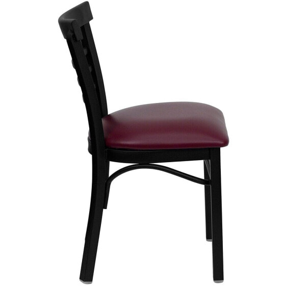Hercules Series Black Ladder Back Metal Restaurant Chair - Burgundy Vinyl Seat