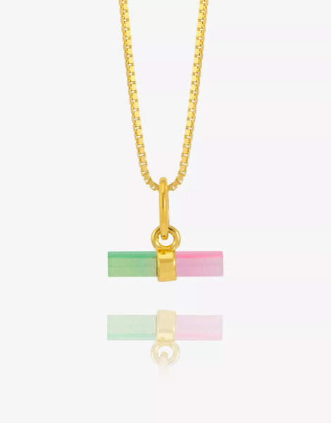 Rachel Jackson 22 carat gold plated mini t-bar necklace with watermelon stone with gift box