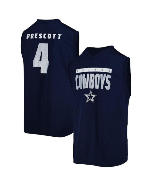 Big Boys Dak Prescott Navy Dallas Cowboys Fast Track V-Neck Tank Top