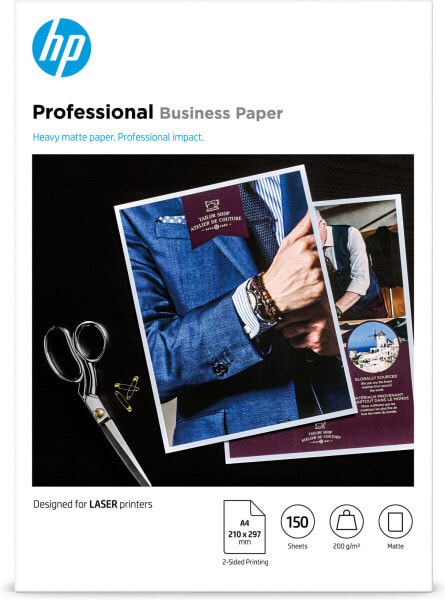 HP Professional Business Paper - Matte - 200 g/m2 - A4 (210 x 297 mm) - 150 sheets - Laser printing - A4 (210x297 mm) - Matt - 150 sheets - 200 g/m² - White