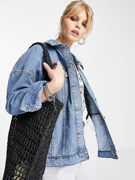 Only oversized denim jacket in medium blue