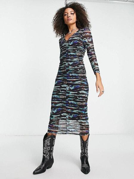 Object abstract midi dress in multi 