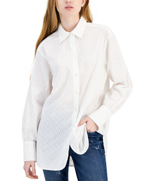 Women's Cotton Chevron Textured Tunic Shirt