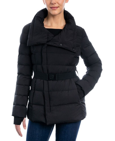 Women's Stretch Asymmetrical Belted Down Puffer Coat