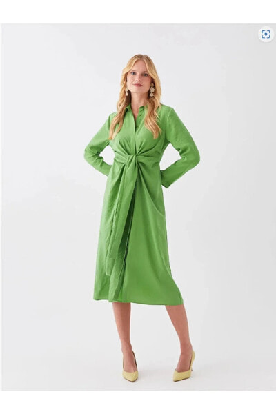 Lcwaıkıkı Classic Gömlek Yaka Düz Uzun Kollu Kadın Elbise
