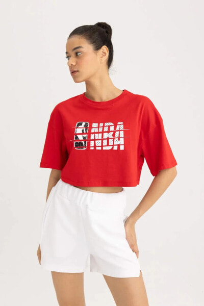 NBA Wordmark Oversize Fit Bisiklet Yaka Kısa Kollu Crop Tişört