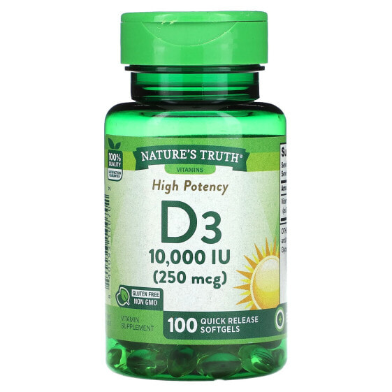Vitamin D3, High Potency , 250 mcg (10,000 IU), 100 Quick Release Softgels