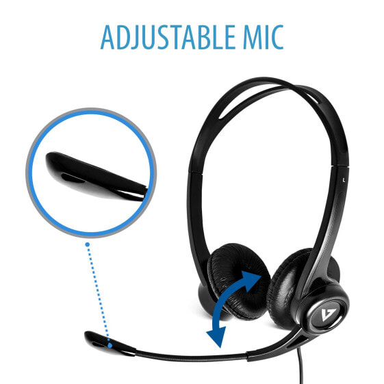 V7 Essentials USB Stereo-Headset mit Mikrofon, Kabelgebunden, Büro/Callcenter, 20 - 20000 Hz, 72,5 g, Kopfhörer, Schwarz