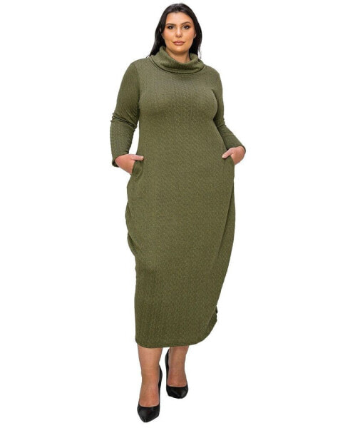 Plus Size Lana Cowl Turtle Neck Pocket Sweater Dress