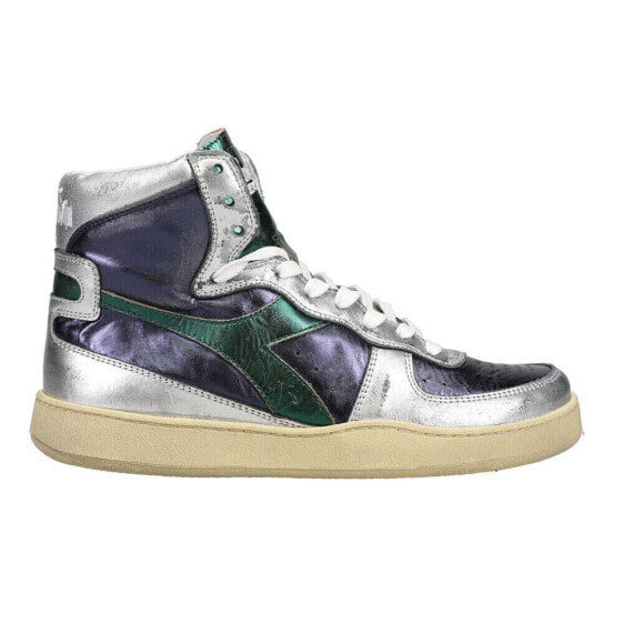 Diadora Mi Basket Metallic Mix Used High Top Womens Blue, Silver Sneakers Casua