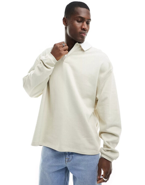 ASOS DESIGN oversized rugby polo sweatshirt in beige