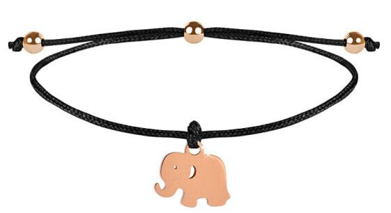 Черный / бронзовый браслет с кулиской в виде слона на шнурке