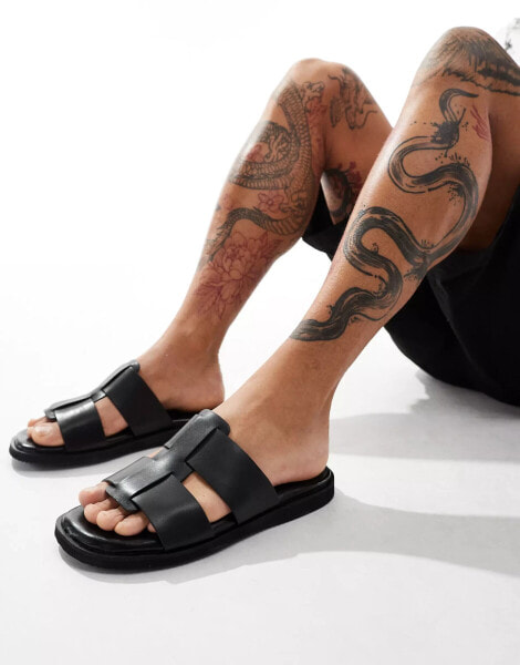 schuh Santino fisherman slides in black leather