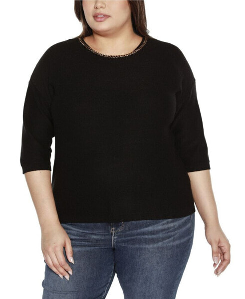 Black Label Plus Size Chain Detail 3/4-Sleeve Sweater