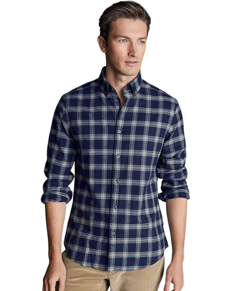 Men's Slim Fit Button-Down Collar Brushed Flannel Check Shirt