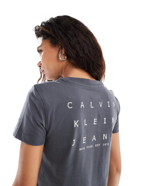 Calvin Klein Jeans back print baby tee in washed black