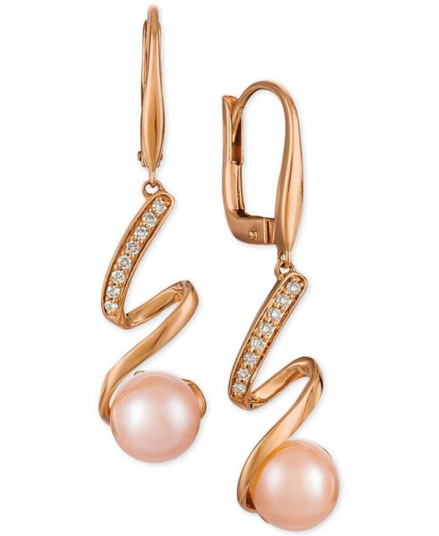 Pink Cultured Freshwater Pearl (8mm) and Diamond (1/10 ct. t.w.) Drop Earrings in 14k Rose Gold