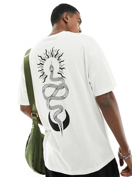 Jack & Jones oversized t-shirt with snake back print in white