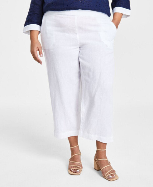 Plus Size 100% Linen Cropped Pants, Created for Macy's